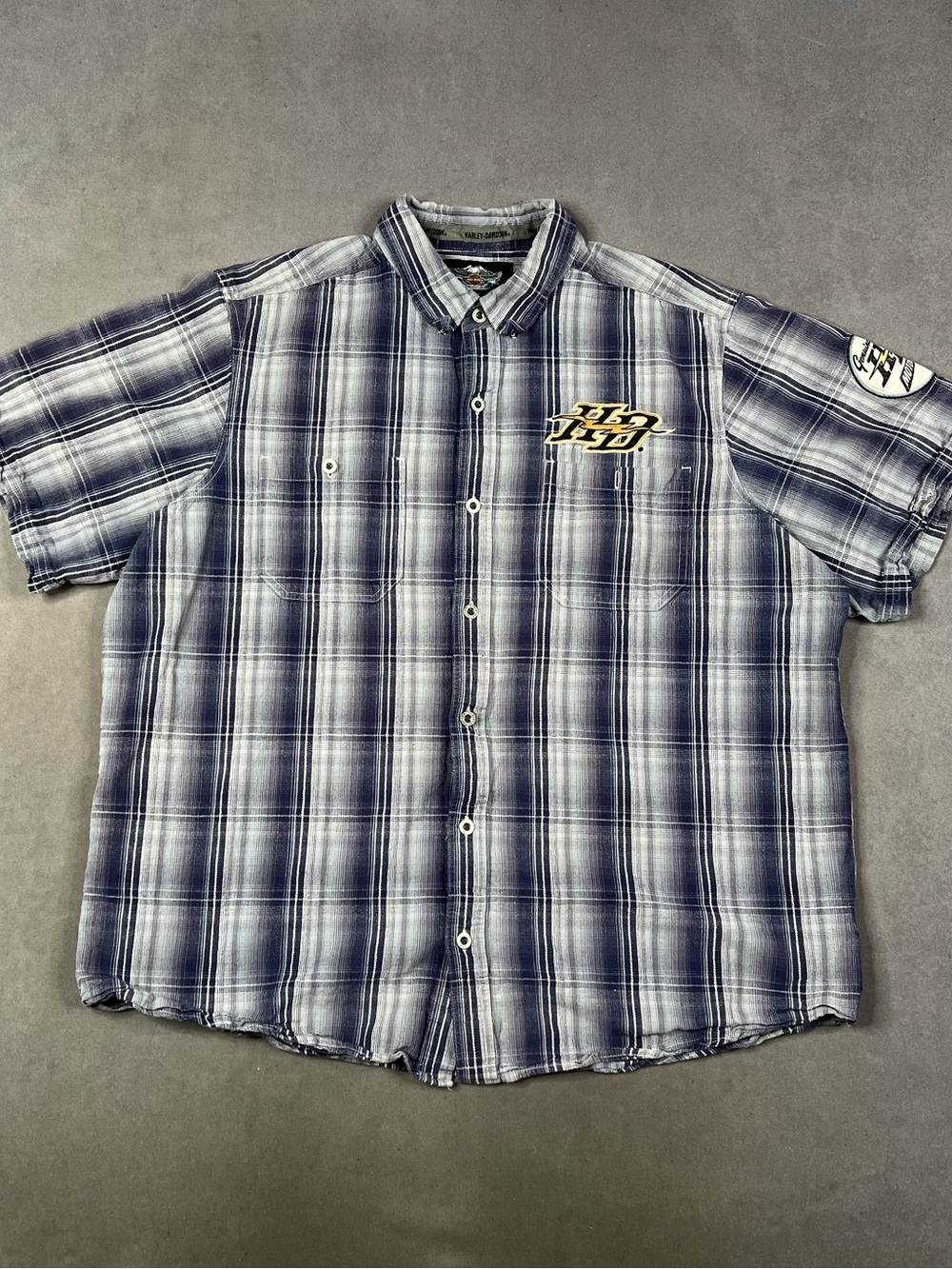 Harley-Davidson Blue & White Plaid Short-Sleeve Button-Down Shirt